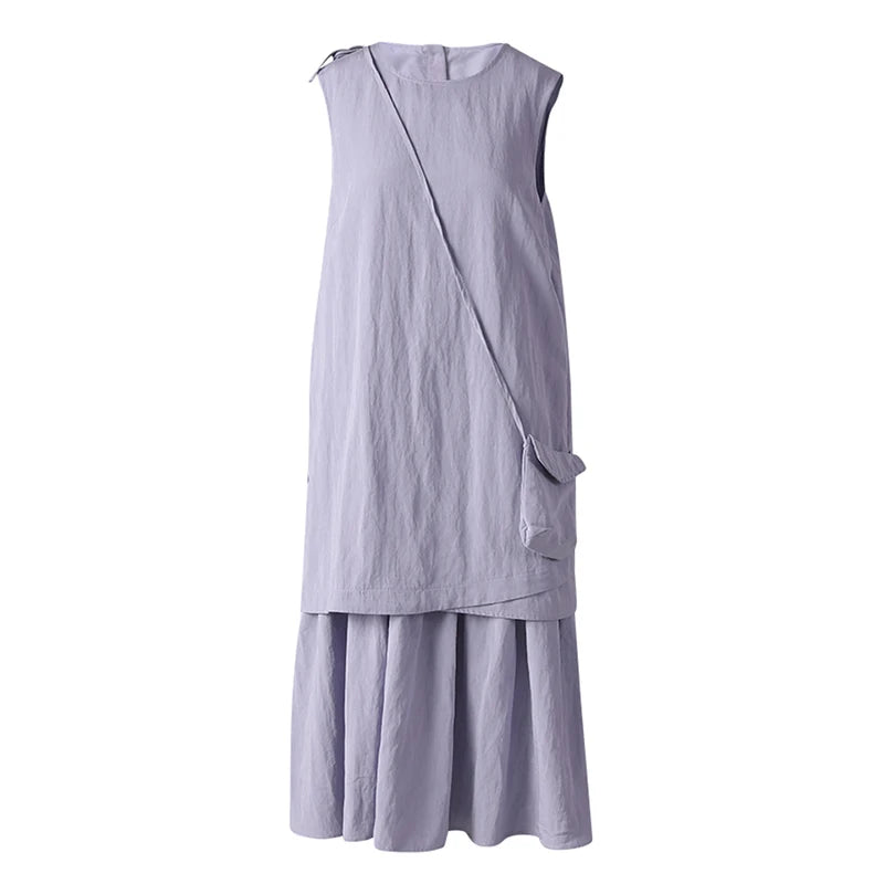 Women Light Purple Irregular Spliced Big Size Vest Dress New Round Neck Sleeveless Fashion Tide Spring Summer 2025 CPG3083