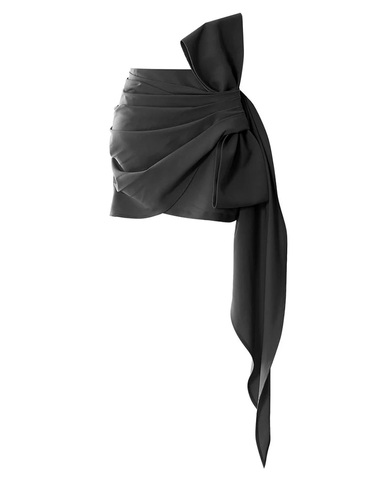 High Waist Khaki Pleated Bandgae Bow Elegant Mini Half-body Skirt Women Fashion Tide New Spring Autumn 2025 7AB8038