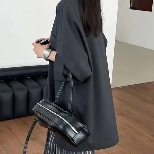 Load image into Gallery viewer, Women Gray Double Pocket Big Size Elegant Mini Dress New V--Neck Long Sleeve Fashion Tide Spring Autumn 2025 1DH7310
