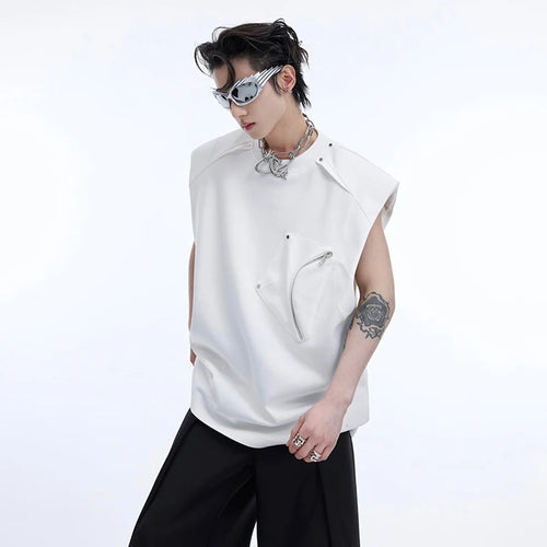 Load image into Gallery viewer, Men&#39;s Vest Three-dimensional Pocket Shoulder Pads Loose Round Collar Sleeveless Male Clothing Niche Design summer 9C675
