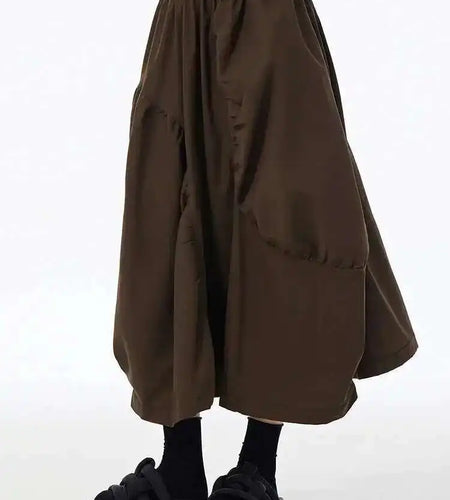 High Elastic Waist Coffee Irregular Pleated Casual Midi Half-body Skirt Women Fashion Tide New Spring Autumn 2025 1DH6613