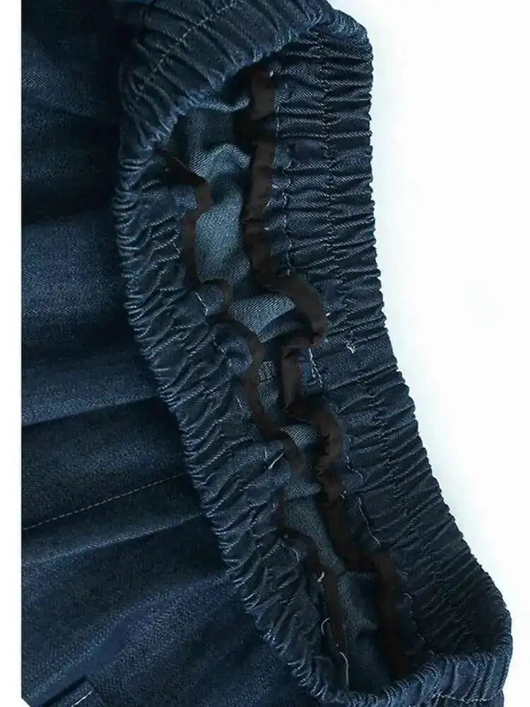 High Elastic Waist Black Blue Topstitched Long Wide Leg Pants New Trousers Women Fashion Tide Spring Autumn 2025 1DH6790