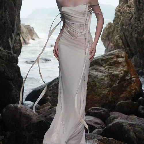 Load image into Gallery viewer, Slimming Spliced Lace Up Sexy Dresses for Women Strapless Sleeveless High Waist Patchwork Chain Dress Female New
