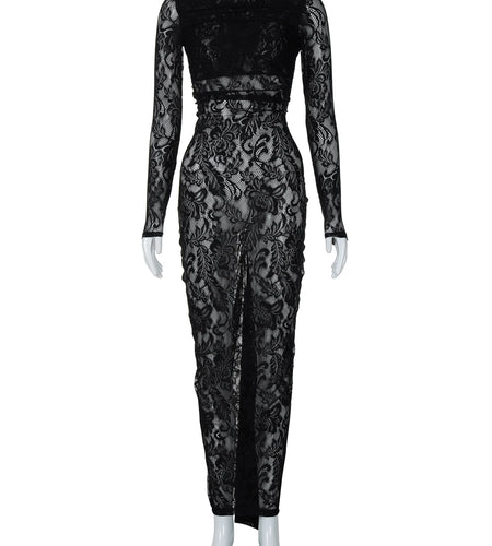 Mesh Floral Print Long Sleeve Backless Sexy See Through Draped Sexy Maxi Dress Fall Women Fashion Y2K Outfit Party Club