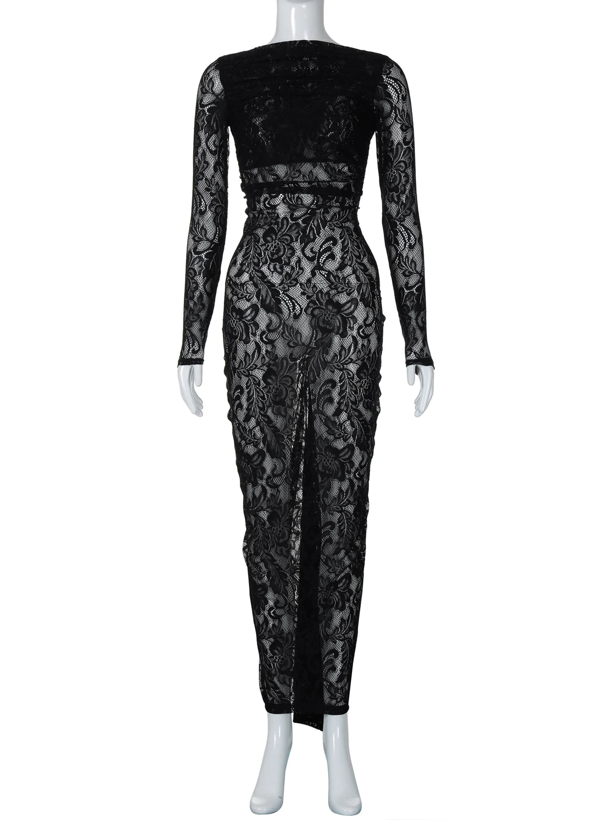 Mesh Floral Print Long Sleeve Backless Sexy See Through Draped Sexy Maxi Dress Fall Women Fashion Y2K Outfit Party Club