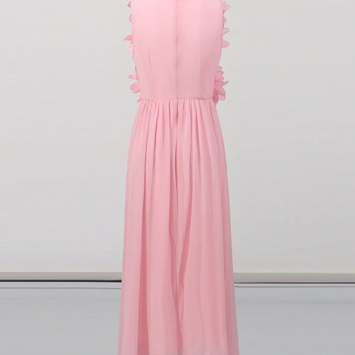 Load image into Gallery viewer, Solid Spliced 3D Flower Elegant Long Dresses for Women Round Neck Sleeveless High Waist Dress Female Clothing New
