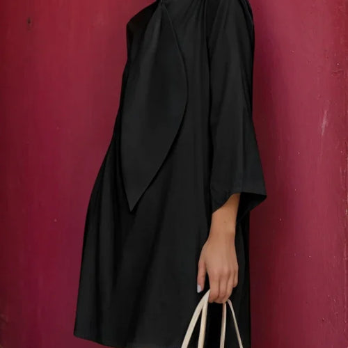 Load image into Gallery viewer, Summer Cotton Tie Neck Mini Dress for Women 2025 New Elegant Three-quarter Sleeves Simple Shirt Dresses Outfits Woman
