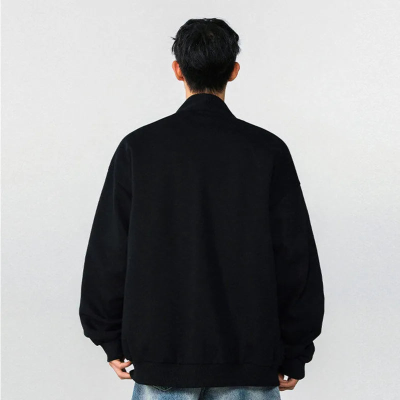 Fashion Men's Sweatshirts V-neck Single Breasted Solid Color Casual Menswear Loose Pocket Male Coats Korean Chic 9W1239