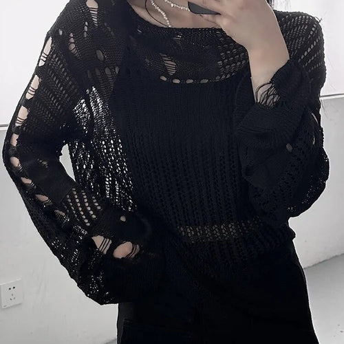 Load image into Gallery viewer, Hollow Out Knitting Sweaters For Women Round Neck Long Sleeve Casual Solid Loose Pullover Sweater Female Fashion
