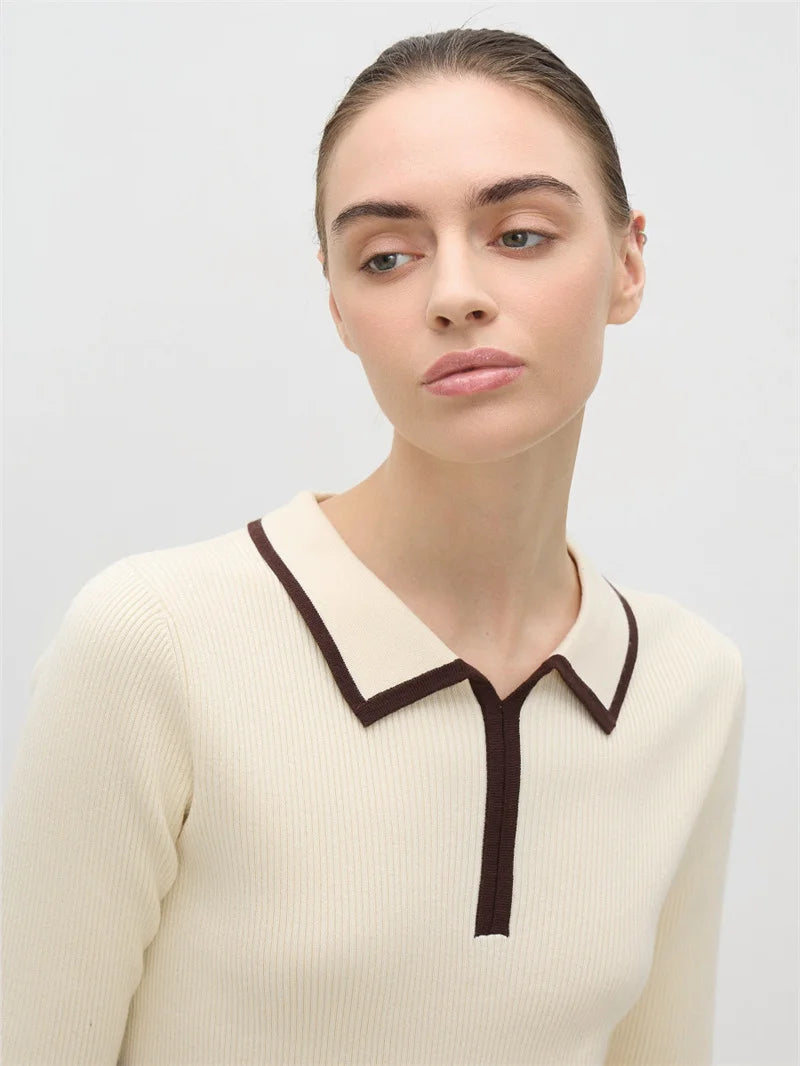 Short Sleeve Knit T-shirt Women Sweater Pullovers Summer Female Patchwork Ribbed Lapel Slim Knitted Tops Sweaters