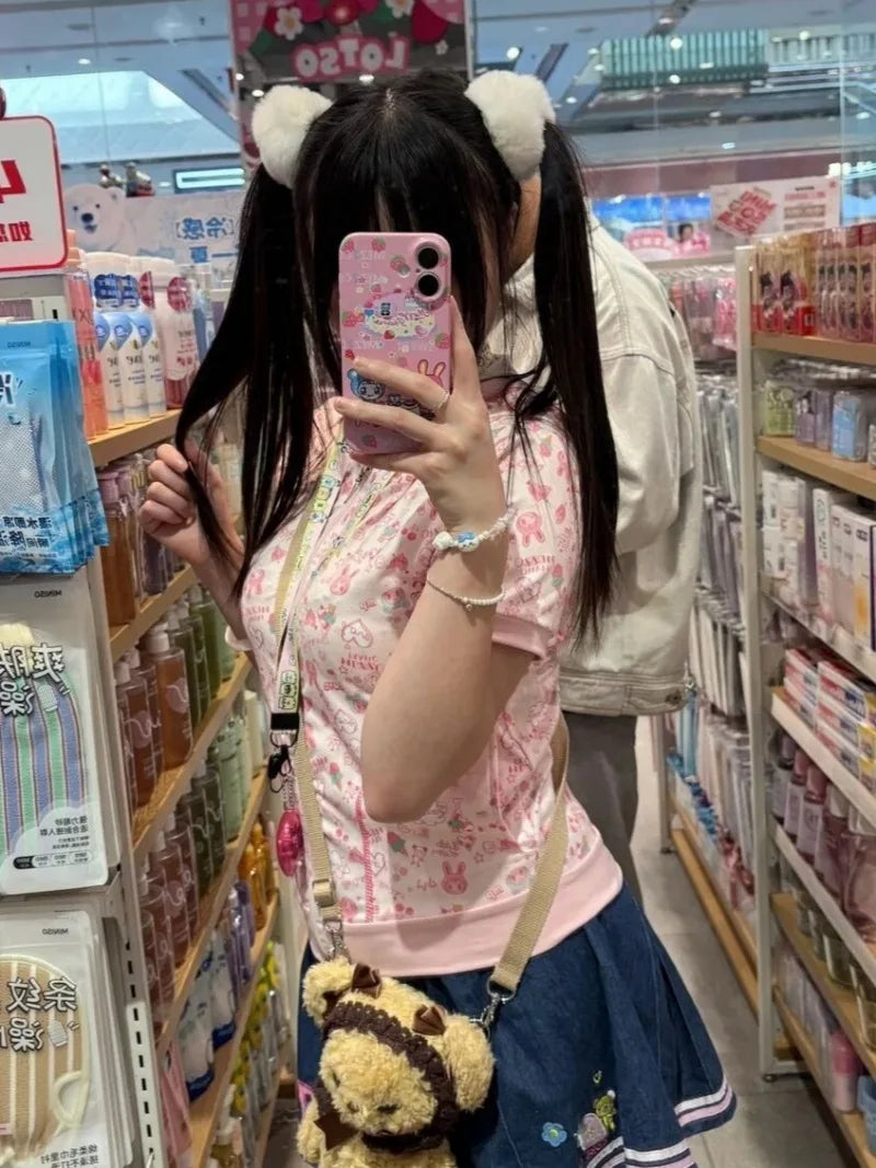 Japanese Kawaii Cartoon Printing Coat 2025 Women Caual Loose Cute Hooded Jacket Y2k Aesthetic Girls Sweet Grunge Summer Outwear