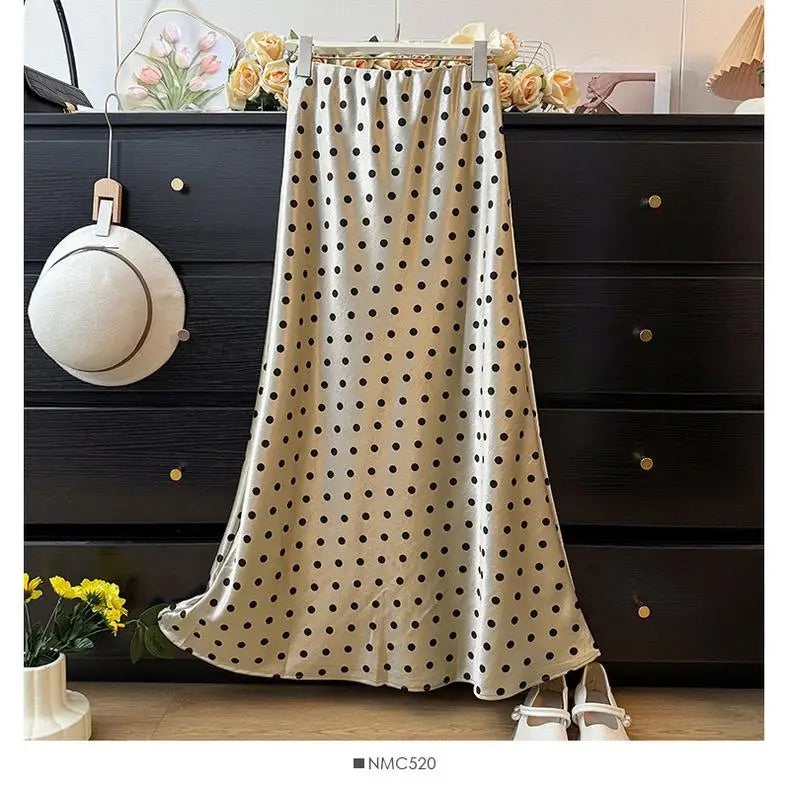 Spring Summer French Polka Dot Elegant Sexy Club A-line Long Skirt Women High Waist Vacation Slim Wrap Hip Fishtail Skirt 2025