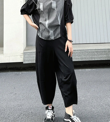 High Elastic Waist Black Pocket Brief Casual Harem Pants New Trousers Women Fashion Tide Spring Autumn 2025  1DJ1569