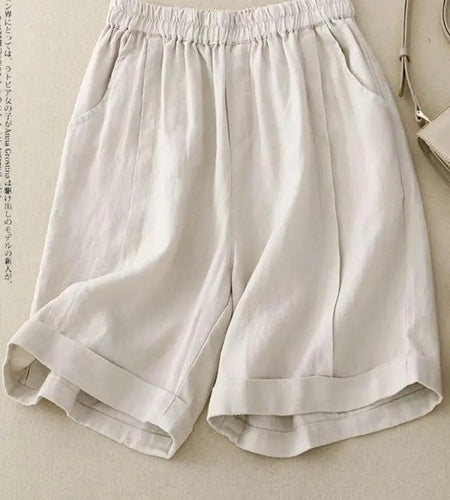 Solid High Waist Office Lady Casual Artistic Cotton Shorts 2025 Summer New Loose Women Pleated Wide Leg Short Pants Holiday Chic