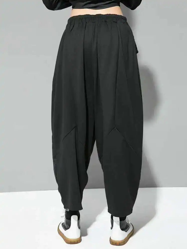 High Elastic Waist Black Zipper Spliced Harem Pants New Loose Fit Trousers Women Fashion Tide Spring Autumn 2025 1DF5321