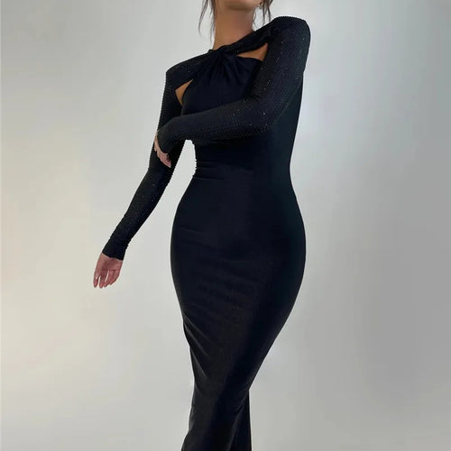 Load image into Gallery viewer, Hollow Out Sparkle Long Sleeve Maxi Dress For Women Glitter Vestidos Robe New Bodycon Shiny Night Club Party Long Dress
