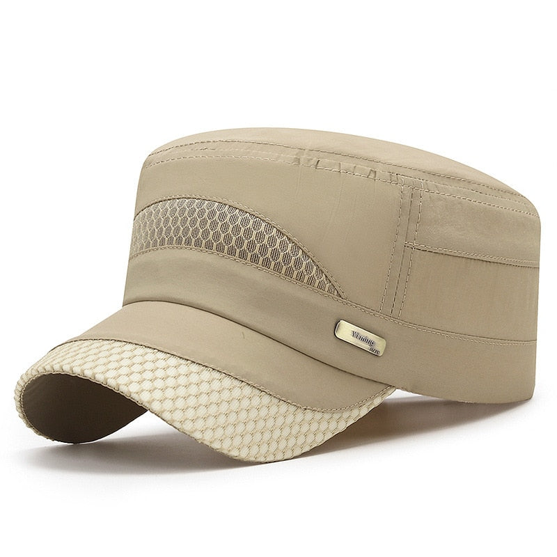 Summer Men's Hats Fast Drying Sunscreen Flat Top Cap Women's Outdoor Snapback Hat Casual Mesh Cap Breathable Sun Hat