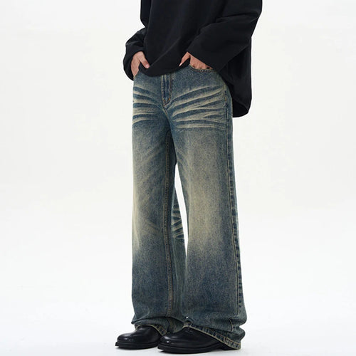 Load image into Gallery viewer, Men's Jeans Nostalgic Washed Cat Beard Design New American Style Straight Leg Gradient Color Tide Male Trousers 9W2025
