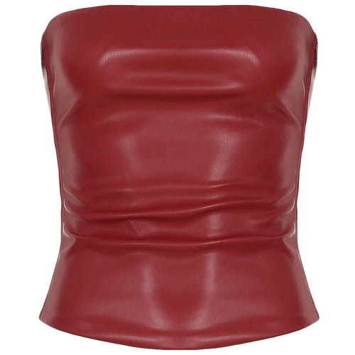 Load image into Gallery viewer, Sexy Solid Wrinkled PU Leather Skinny Tube Camisole Women Summer Street Basic Solid Cropped Tops Y2K Aesthetic Hottie
