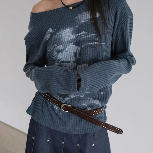 Load image into Gallery viewer, Autumn Harajuku Women Printing Tees Vintage Streetwear Grunge Skew Collar Tops Y2k Aesthetic Loose Casual Hiphop Vintage Tops

