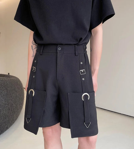 High Waisted Shorts Summer New Casual Men's Cargo Pants Pocket Zipper Solid Color Loose Fashion Metal Ribbon 9C5355