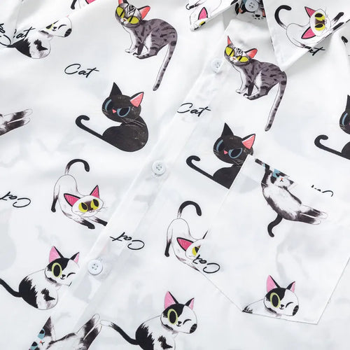Load image into Gallery viewer, Harajuku Hawaiian Shirts Streetwear Funny Cartoon Cat Graphic Printed Summer Beach Blouse Hip Hop Casual Baggy Short Sleeve Tops
