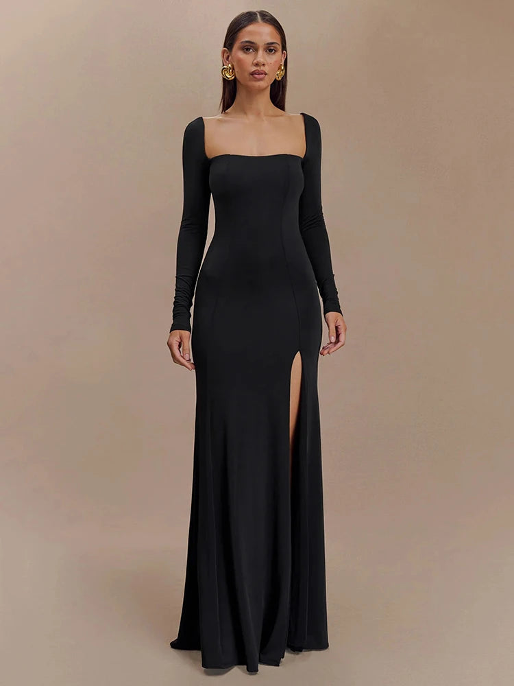 Elegant Long Sleeve Bodycon Party Evening Dress Female Sexy Split Tight Women Vestido Autumn/Winter New2024 Clothing