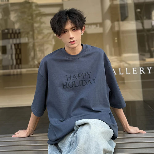 Load image into Gallery viewer, Men&#39;s T-shirt Short Sleeve Fashion High Street Versatile Trend Round Collar Letter Printing Loose Casual Male Top 9C5753
