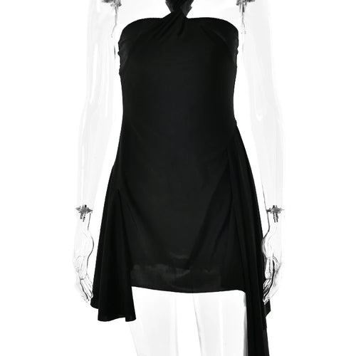 Load image into Gallery viewer, Sexy Sleeveless Hanging Collar Pleated Irregular Dress For Women Bodycon Backless Skirt Autumn Party Club Evening Dress
