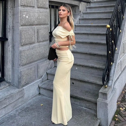 Load image into Gallery viewer, Sexy Skirt Two Pieces Sets For Women Sleeveless Slim Fit Off-shoulder Crop Top And Long Skirt Sexy Two Pieces Sets
