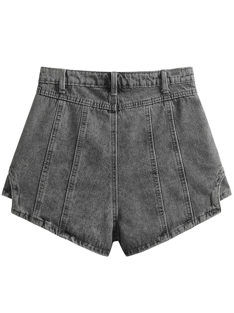 Minimalist Denim Shorts For Women High Waist Patchwork Button Summer Irregular Shorts Skirts Female Fashion 2023