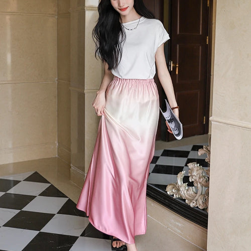 Load image into Gallery viewer, Spring Summer Gradient High Waisted Pleated Skirt Women Clothes French Vintage Elegant Vacation Party Long Skirt Streetwear Chic
