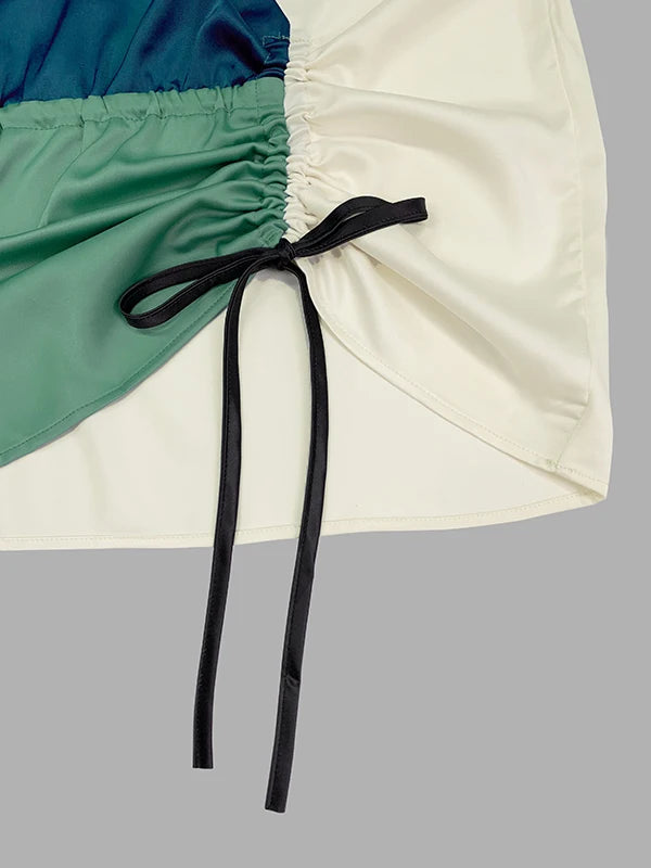 Fall Blouses for Women 2024 Fashion V-Neck Drawstring New Contrast Color Loose Long Sleeves Elegant Shirts Tops