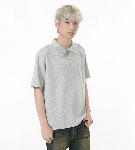 Solid Color Men's T-shirts Lapel Half Zipper Simple Short Sleeved Casual Menswear Pullover Loose Male Tees Korean 9W1260