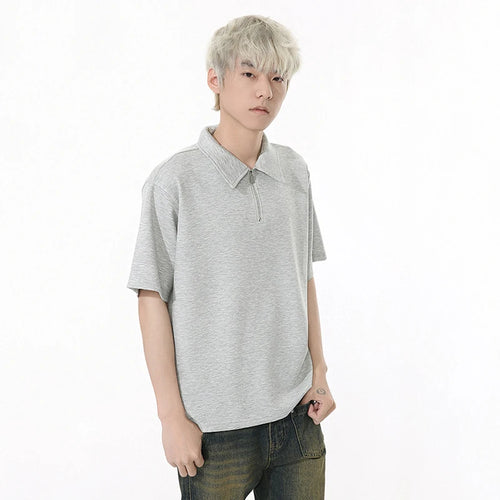 Load image into Gallery viewer, Solid Color Men's T-shirts Lapel Half Zipper Simple Short Sleeved Casual Menswear Pullover Loose Male Tees Korean 9W1260
