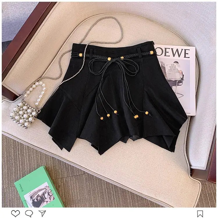 Autumn Winter Black Leather Pleated Mini Skirt Retro Woman 2024 Brown High Waist Sexy Club Bandage Irregular Short Pu Skirt Chic