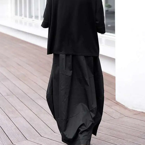 Load image into Gallery viewer, Women Black Irregular Hem Big Size Casual T-shirt New Round Neck Short Sleeve Fashion Tide Spring Summer 2025 1DJ0618
