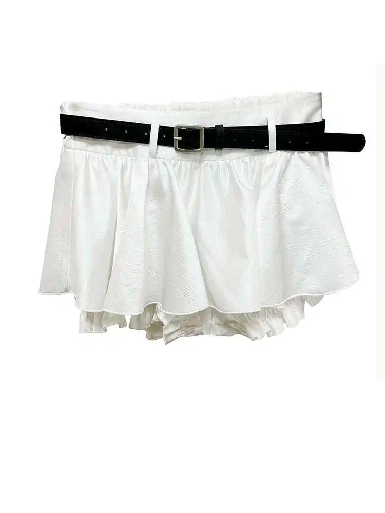 High Elastic Waist White Ruffles Spliced Mini Elegant Half-body Skirt Women Fashion Tide New Spring Autumn 2025 1DH7517