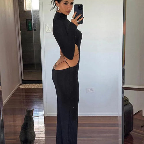 Load image into Gallery viewer, Sexy Long Sleeved Backless Bodycon Dress For Women Autumn 2024 New Sexy Slim Small High Neck Backless Butterfly Dress
