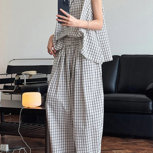 Load image into Gallery viewer, High Elastic Waist Blue Plaid Brief Casual Wide Leg Pants New Trousers Women Fashion Tide Spring Autumn 2025 1DJ0747
