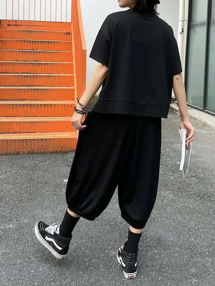 High Elastic Waist Black Pocket Thin Big Size Calf-Length Pants New Trousers Women Fashion Tide Spring Autumn 2025 1DJ0608