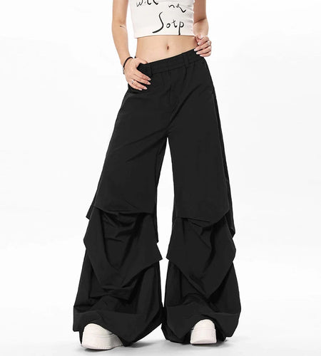 Men's Causal Pants New Pleated Straight Wide Leg Solid Color Trendy Elasitic Waist Stylish Male Loose Bottoms 9W1920