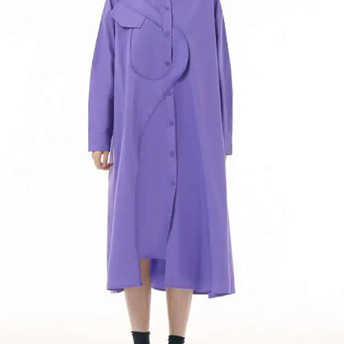 Load image into Gallery viewer, Women Purple Irregular Spliced Big Size Shirt Dress New Lapel Long Sleeve Loose Fit Fashion Spring Autumn 2025 1DH0654
