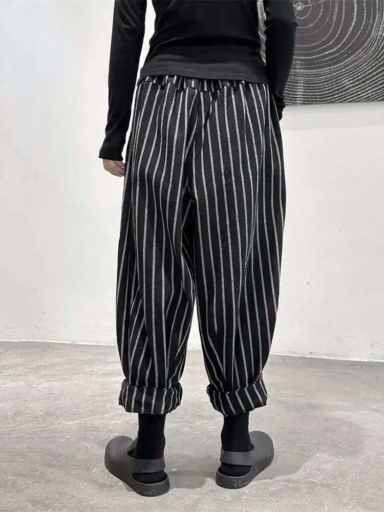 High Waist Casual Black Striped Casual Wide Leg Pants New Loose Fit Trousers Women Fashion Spring Summer 2025 1DF3686