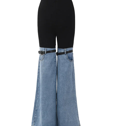 High Waist Blue Color-block Denim Long Wide Leg Jeans New Loose Women Trousers Fashion Tide Spring Autumn 2025 17A2013H01
