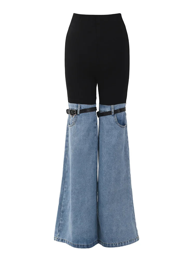 High Waist Blue Color-block Denim Long Wide Leg Jeans New Loose Women Trousers Fashion Tide Spring Autumn 2025 17A2013H01