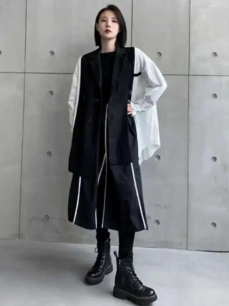 High Elastic Waist Black Liem Spliced Casual Long Half-body Skirt Women Fashion Tide New Spring Autumn 2025 1DE1829