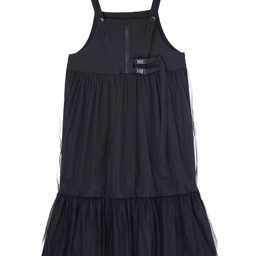 Load image into Gallery viewer, Women Black Buckle Mesh Big Size Midi Strap Dress New Square Collar Sleeveless Fashion Tide Spring Autumn 2025 1DJ1426
