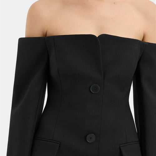 Load image into Gallery viewer, Off-shoulder Strapless Sexy Blazer Dress For Women Fashion Solid Zipper Two Pocket Long Sleeve Backless Mini Dress
