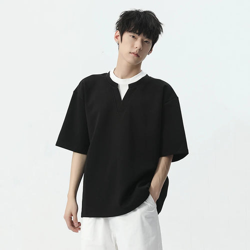 Load image into Gallery viewer, Korean Style T-shirt Fake Two Piece Contrast Color Simple V-neck Short Sleeve Casual Male Clothing Summer Simple 9C5433
